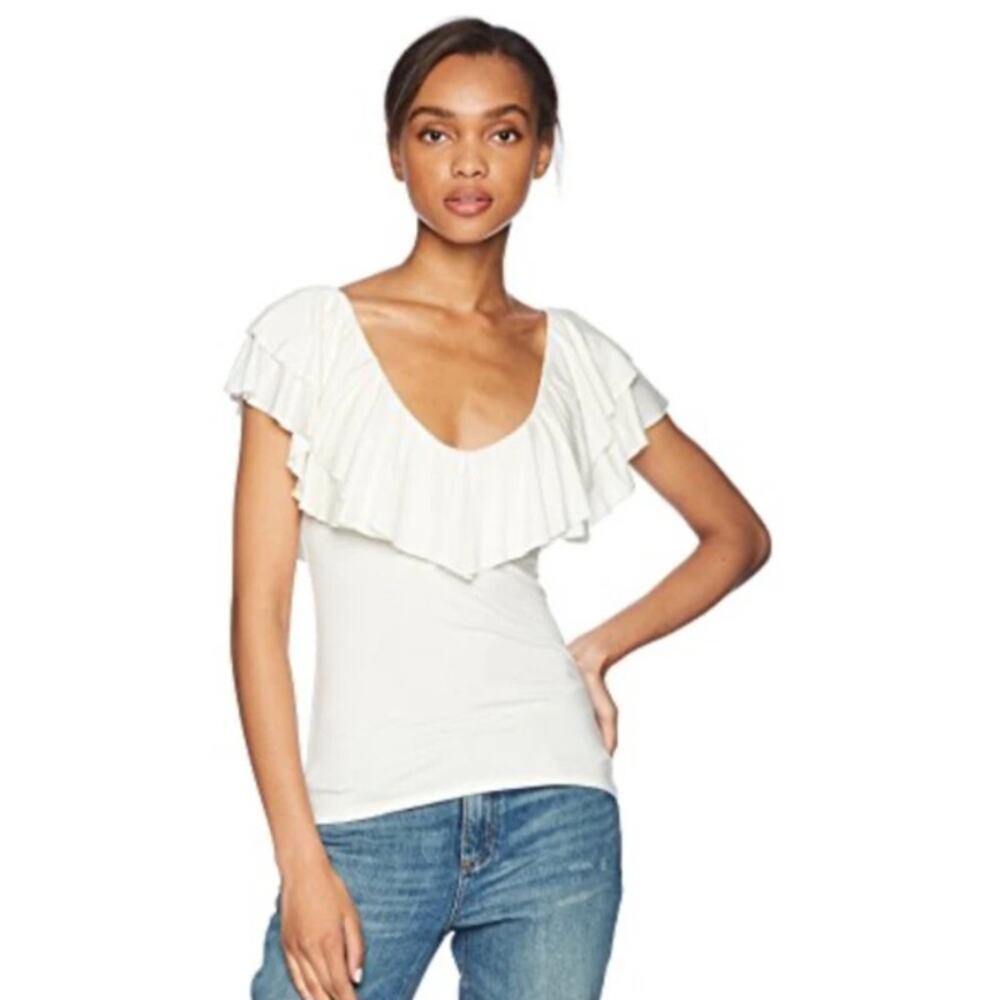 Rachel Pally Size XS Briana Amber Top White Ruffle V Neck Short Sleeves